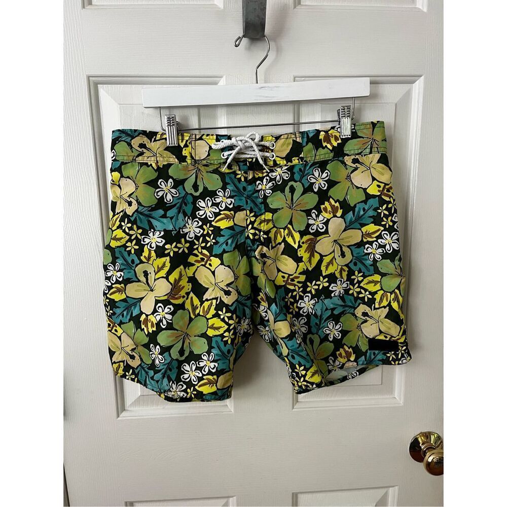 Sauvage Green Plumeria Flower Print European Swim Trunks sz L NWOT